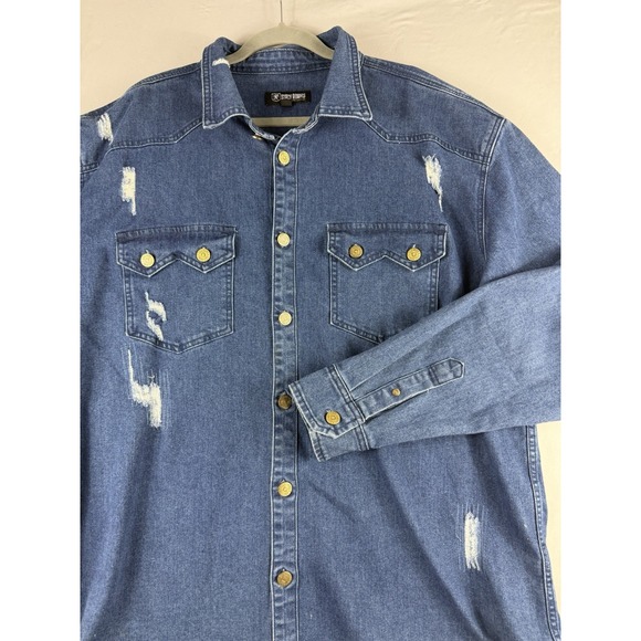 Stacy Adams Jackets & Blazers - Stacy Adams blue distressed jean button up denim jacket, women's xxl
